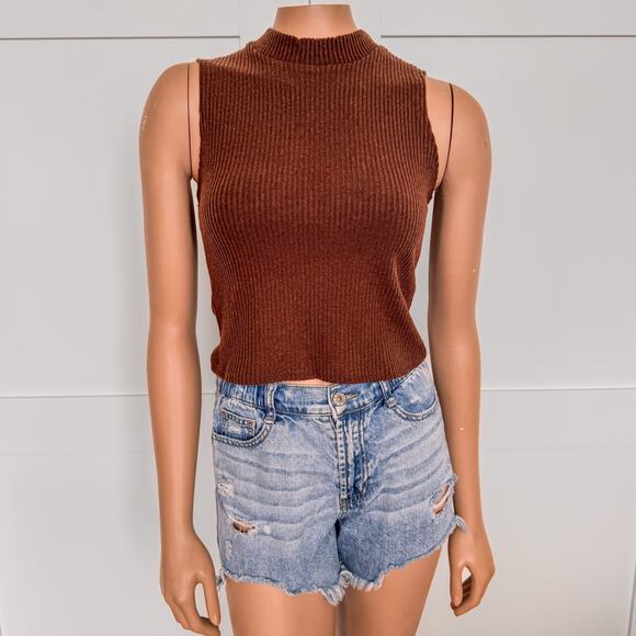 NWT-Blue Rain of Francesca’s, Claire Mock Neck Sleeveless Brown Top-Size Small - Picture 1 of 8